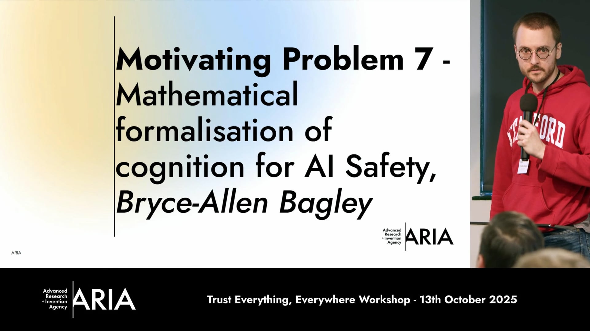 Bryce-Allen Bagley presenting a talk at the Trust Everything, Everywhere Discovery workshop