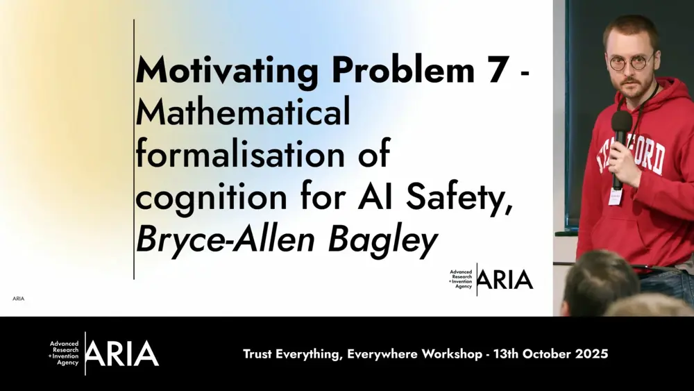 Bryce-Allen Bagley presenting a talk at the Trust Everything, Everywhere Discovery workshop