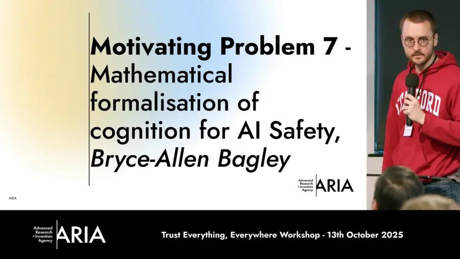 Bryce-Allen Bagley presenting a talk at the Trust Everything, Everywhere Discovery workshop