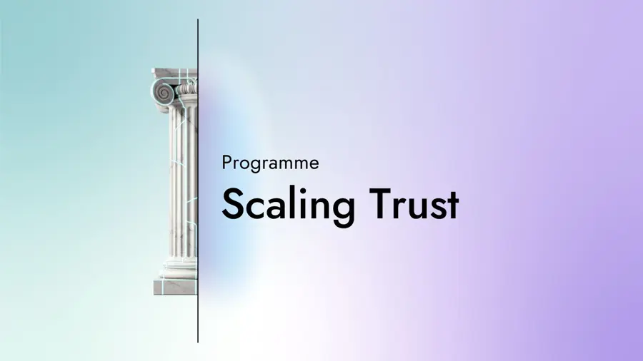 Card with the text "Programme: Scaling Trust" with a graphic of half a column on a gradient background