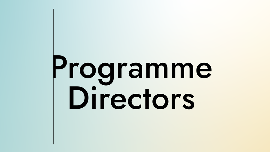 A card with the text "Programme Directors" on a gradient background
