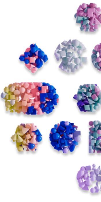 Graphic of several clusters of geometric shapes