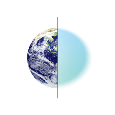 Graphic of half the Earth with a blue teal gradient making up the other half